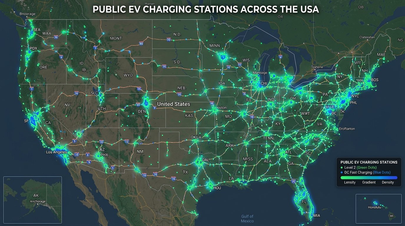 Map of public EV charging stations across the USA